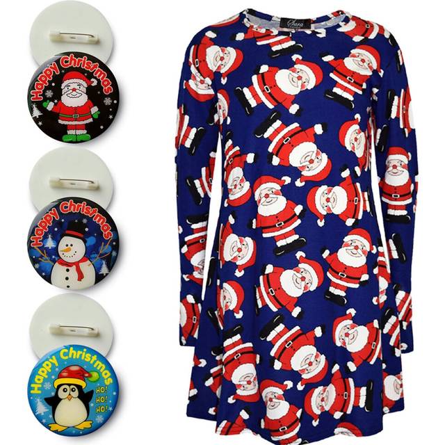 (13 Years, Dress Santa Navy) Kids Girls Christmas Dress Santa Snowman Penguin Print New Xmas Dresses Leggings