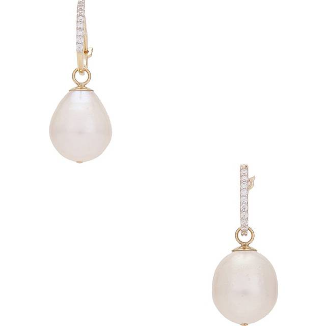 Loren Stewart Teardrop Huggie Earrings in 14k Yellow Gold - White. Size all. (all)