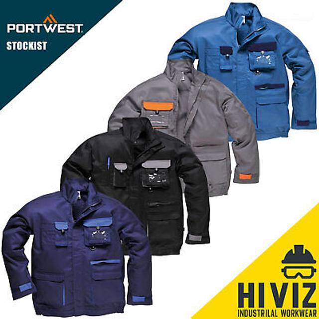 Mens portwest texo stylish work jacket multiple pockets contrast builders coat