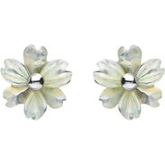 Sterling Silver White Mother of Pearl Tuberose 8mm Dahlia Stud Earrings - Silver