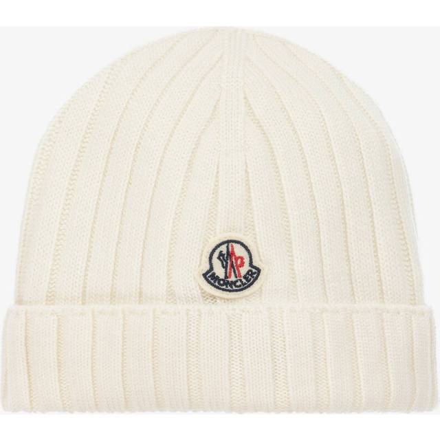 Moncler Boys White Kids Brand-patch Ribbed Wool Beanie Hat Xs - WHITE