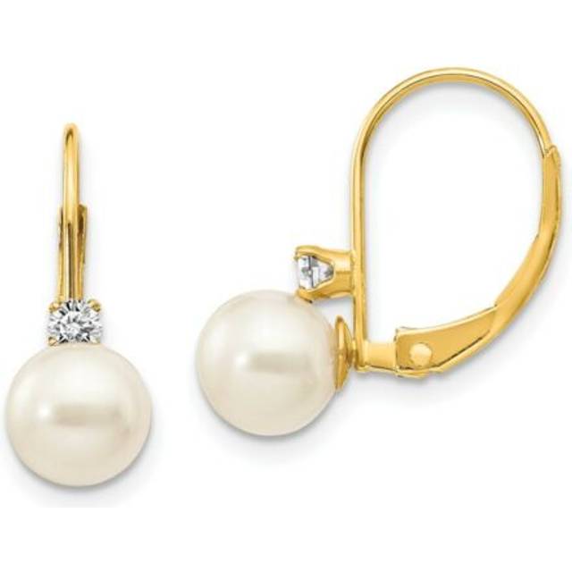 14K Yellow Gold 6-6.5 mm Pearl & Diamond Leverback Earring Mounting