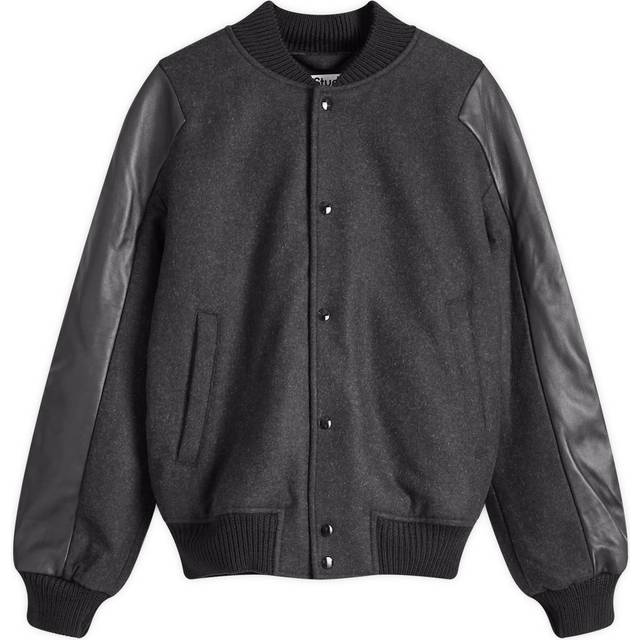 Acne Studios Black Wool & Leather Bomber Jacket - AFK Dark grey melang - IT 48