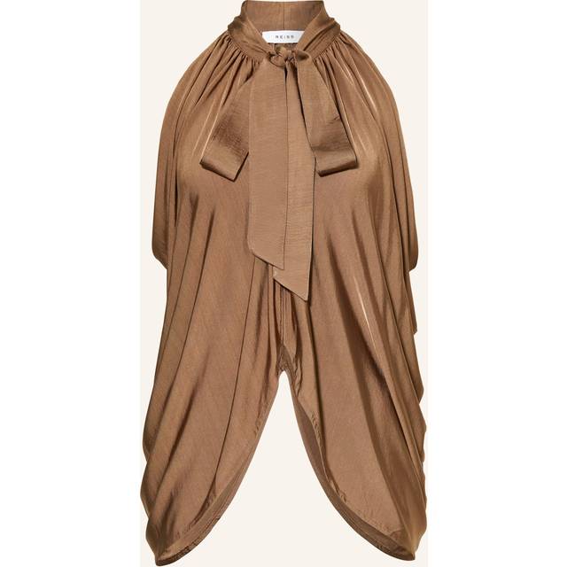 Luisa Draped Neck-Tie Top - DARK MINK - Beginning with men's tailoring in 1970's London, Reiss' design philosophy has endured for over five decades, maintaining the distinctive tailoring, sharp cuts, and contemporary prints it has become famous for to create investment pieces destined to stay in your wardrobe for seasons to come.