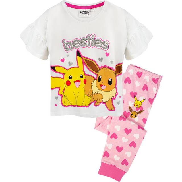 (7-8 Years) Pokemon Short Sleeve Long Leg Pyjama Set (Unisex Kids White)