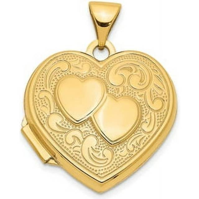 14K Yellow Gold Double Heart Locket Pendant