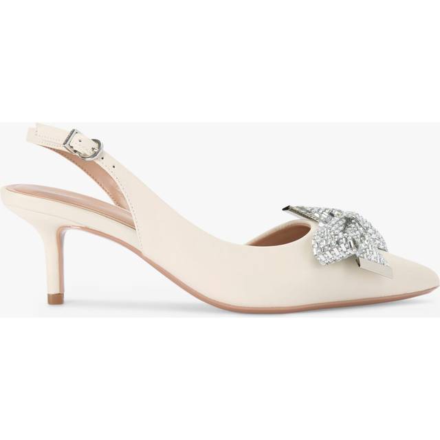 Carvela Regal Bow Leather Slingback Heel Sandals, Natural Putty