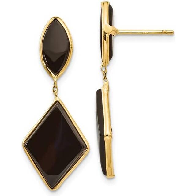 14K Yellow Gold Onyx Dangle Earrings