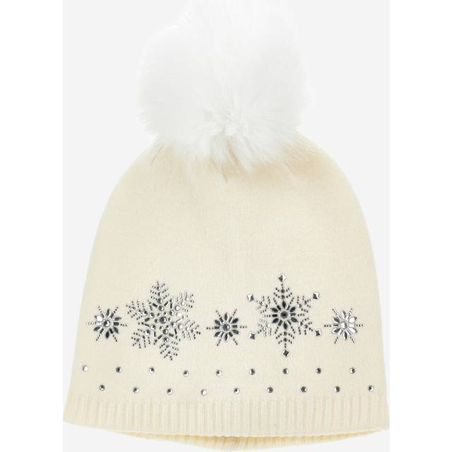 Wool Diamante Bobble Hat in Ivory