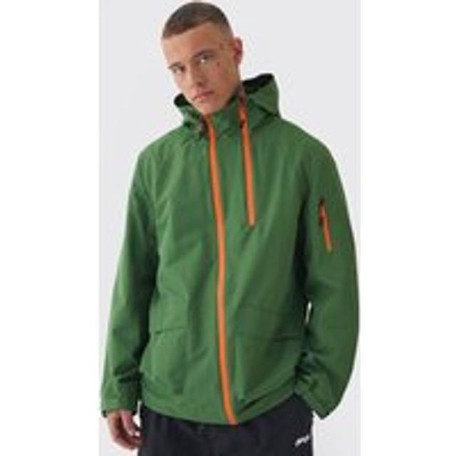 Tall Double Zip Hooded Windbreaker In Khaki - Green - S