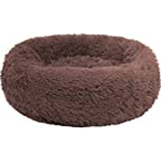 Lugnande hundbädd medium stor 60/80/100/120/140/160 cm tvättbar, rund mjuk katt husdjur kudde valp gosig hundsäng husdjur soffmatta, varm plysch munk gosig säng, 80 cm/31,5 tum, kaffe