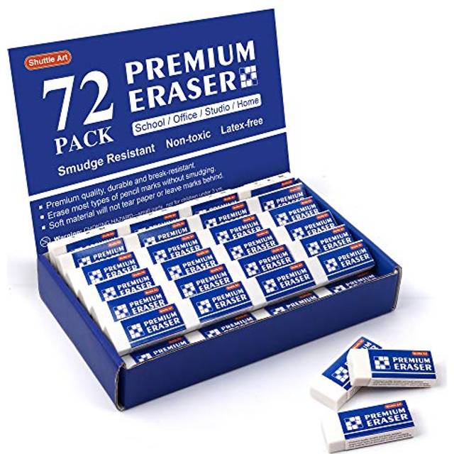 72 Pack Erasers, Shuttle Art Premium Rubber Erasers Bulk, Latex-Free Soft Erasers Multipack Set for Kids, Adults, Teachers as School, Office and