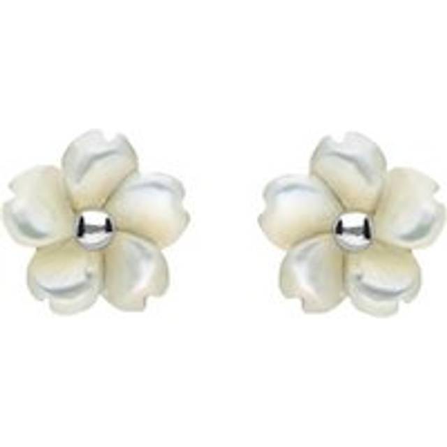 Sterling Silver White Mother of Pearl Tuberose 8mm Gypsophila Stud Earrings