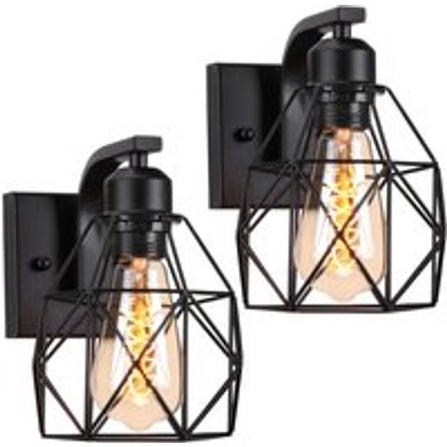 2PCS Retro Indoor Wall Lights Metal Cage Wall Sconce Modern Retro Wall Light Black For Bedroom Kitchen Living Room