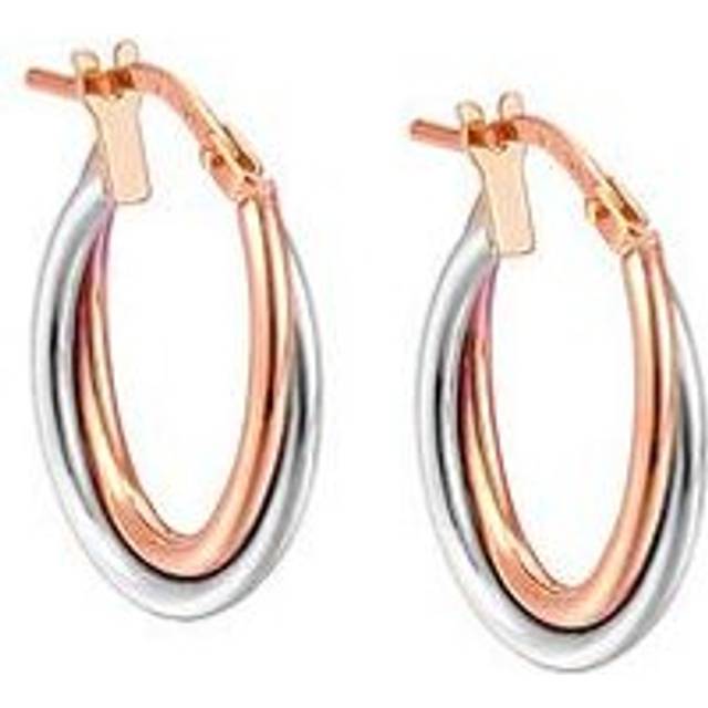 The Love Collection 9ct Gold and Sterling Silver Twisted two-tone oval creole, One Colour, Women