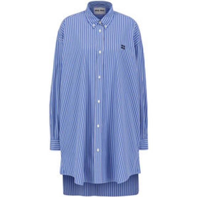 Chemise longue rayé en coton - Bleu - 38