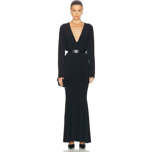 Dolman V Neck Fishtail Gown in Black - S