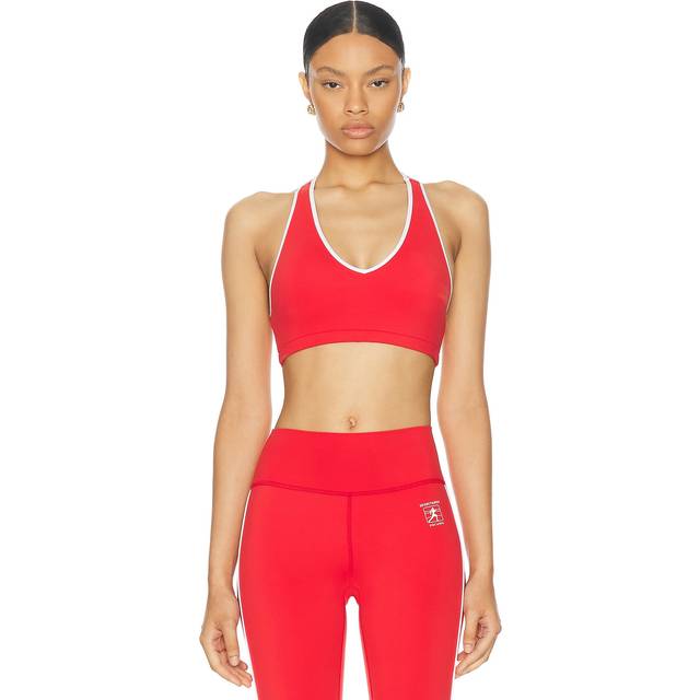 Sporty & Rich Runner Box V-Neck Sports Bra in Sports Red - Red. Size L (also in XS). (L)