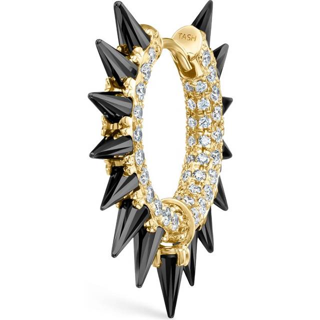 Maria Tash Yellow Gold Black Moissanite Mohawk and Diamond Pavé Hoop Earring - 9.5mm