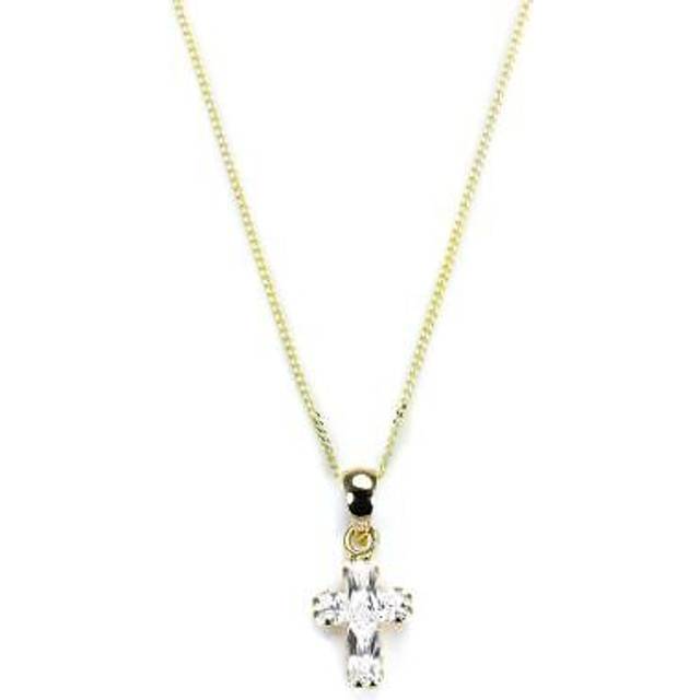 9ct gold cz crystal cross pendant / pendants / necklace / chain
