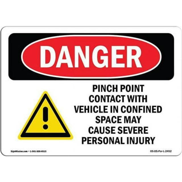 SignMission OS-DS-D-35-L-2452 OSHA Danger Sign - Pinch Point Contact with Vehicle