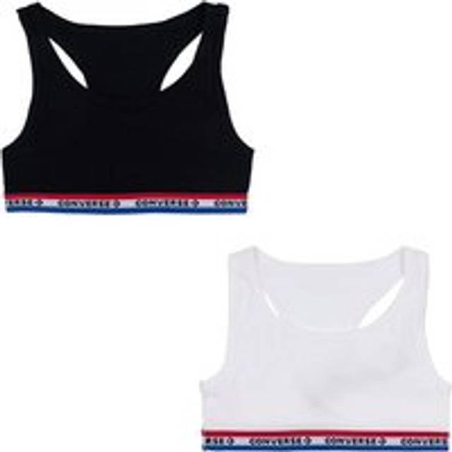 Converse Junior Girls Racerback Bralettes 2 Pack - Black/white, Black, Size 13-15 Years - 13-15 YEARS