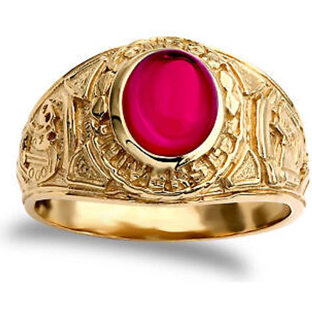 (Z+2) Jewelco London Men's Solid 9ct Yellow Gold Red Oval Cubic Zirconia Cabochon Solitaire Oval University College Ring