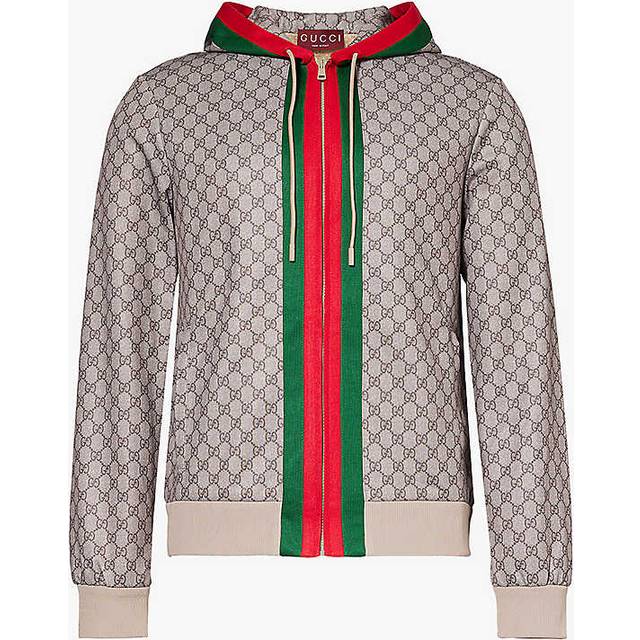 Gucci Mens Beige Ebony Mc Monogram-pattern Zip-up Cotton-blend Hoody S