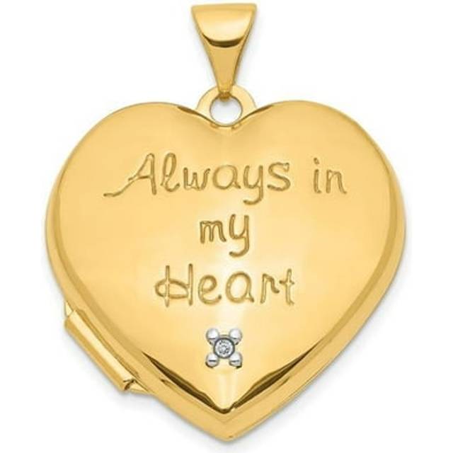 10K Two-Tone Diamond Always in My Heart Charm with Heart Charm Inside 21 mm Heart Locket