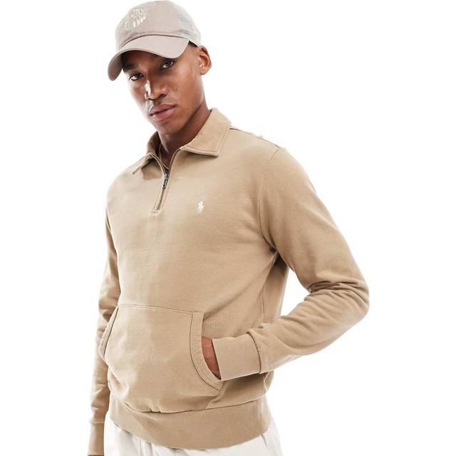 Polo Ralph Lauren – Kakifärgad rugbytröja i loopback-material med halvlång dragkedja och klassisk logga-Brun