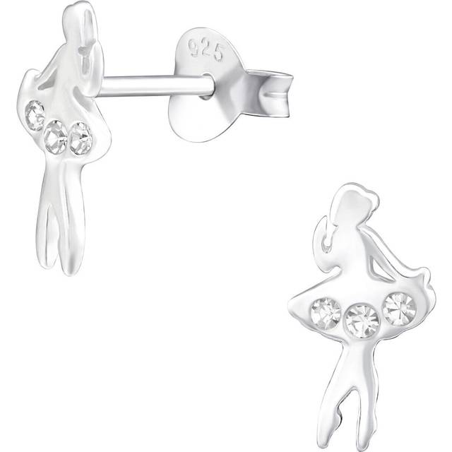 Girls clear crystal ballet dancer sterling silver stud earrings - cute gifts