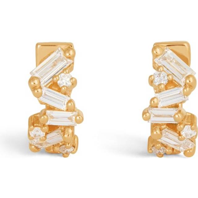 Suzanne Kalan Yellow Gold and Diamond Fireworks Huggie Hoop Earrings - One size