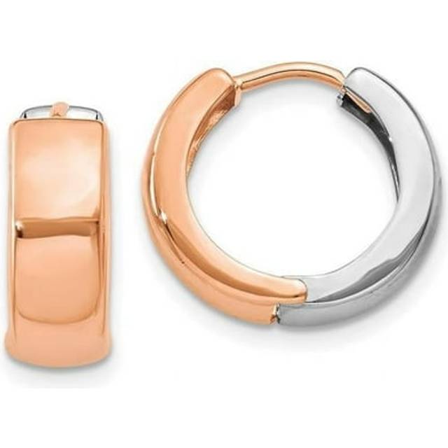 14K Two-Tone White & Rose Gold Hinged Hoop Earrings
