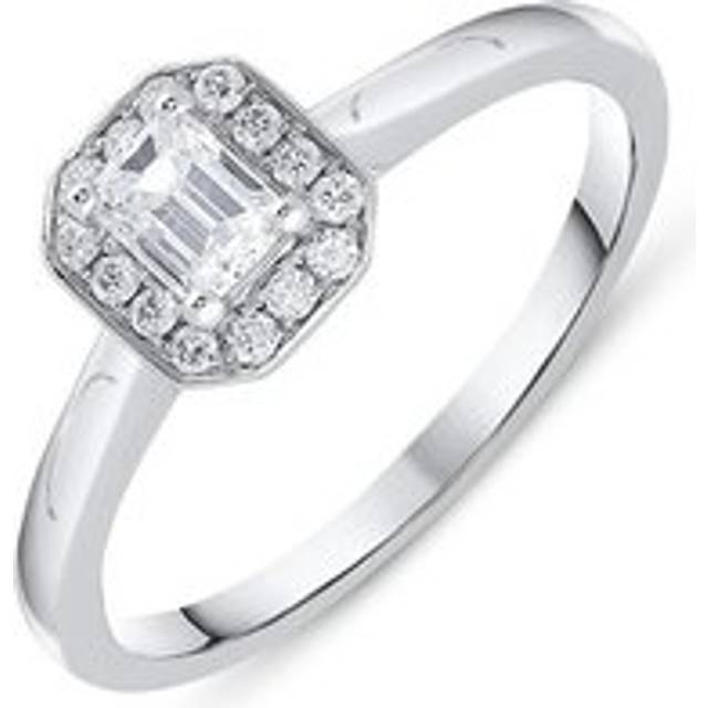 Platinum 0.46ct Diamond Emerald Cut Halo Ring - Option1 Value Platinum