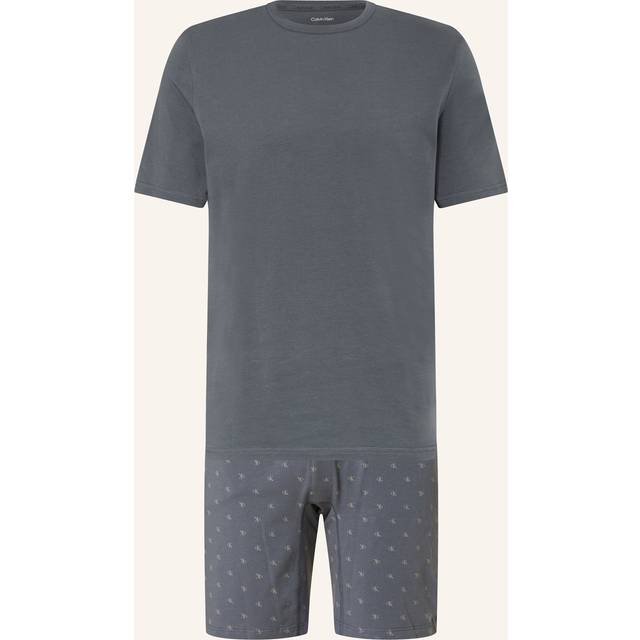Calvin Klein män S/S kort set 000NM2845E set, grå (Trblc Top/Dmnd Lg Trblc Br Nkl Btm), L, Grå (Trblc Top/Dmnd Lg Trblc Br Nkl Btm), L