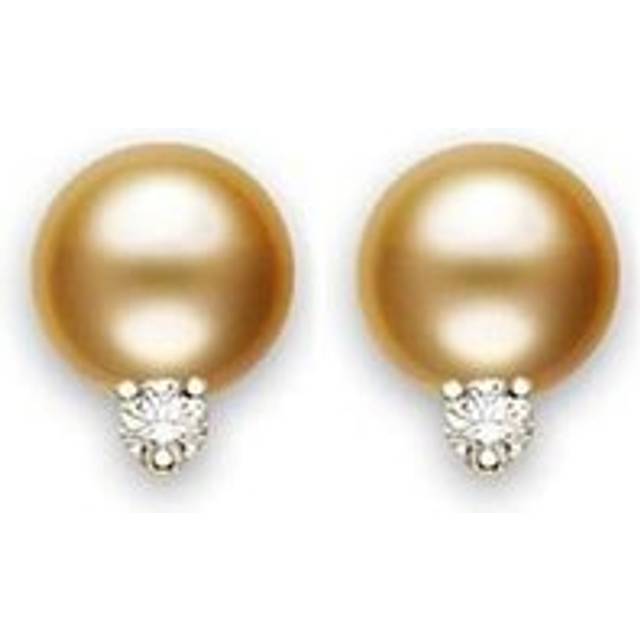 Mikimoto 18ct Yellow Gold Diamond 11mm A+ Golden South Sea Pearl Stud Earrings - Yellow Gold