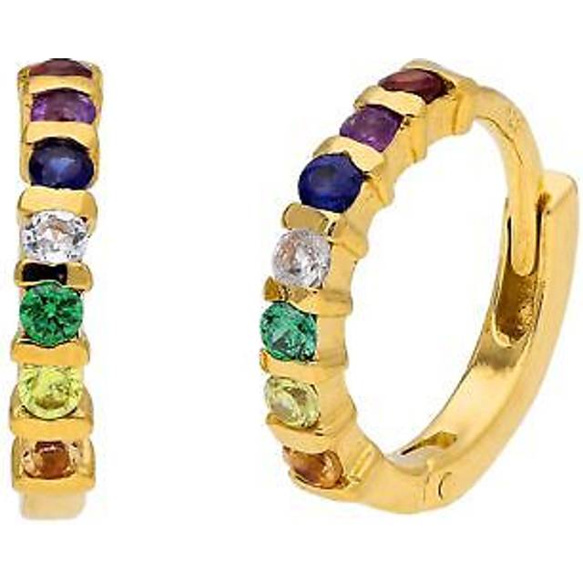 Gold Plated Sterling Silver Rainbow Cz 15mm Hoop Earrings