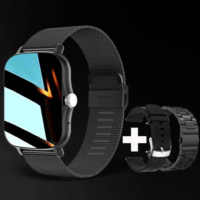 (steel black 3) Square Smart Watch Women Men Smartwatch Touch Dial Call Music Smartclock