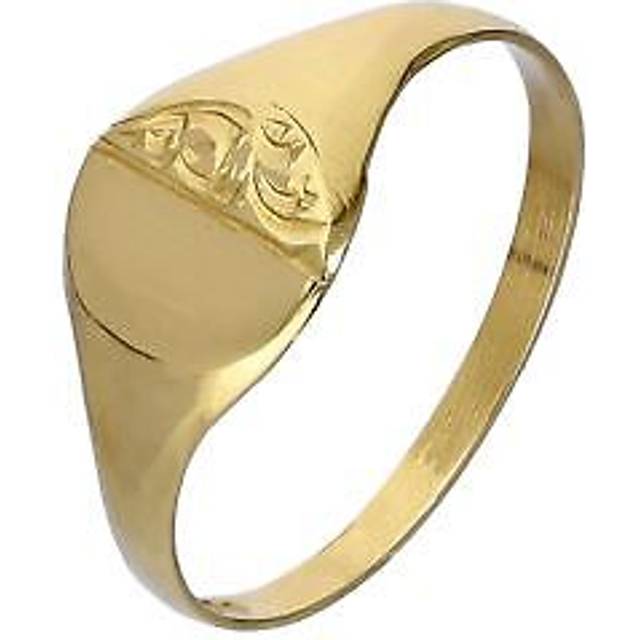 9ct gold engraved teenage round signet ring size f - m
