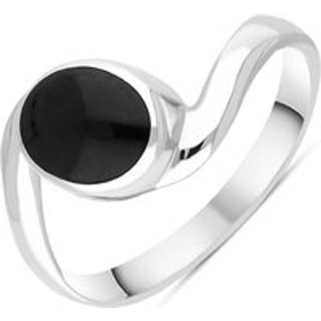 Sterling Silver Whitby Jet Twist Shank Oval Ring