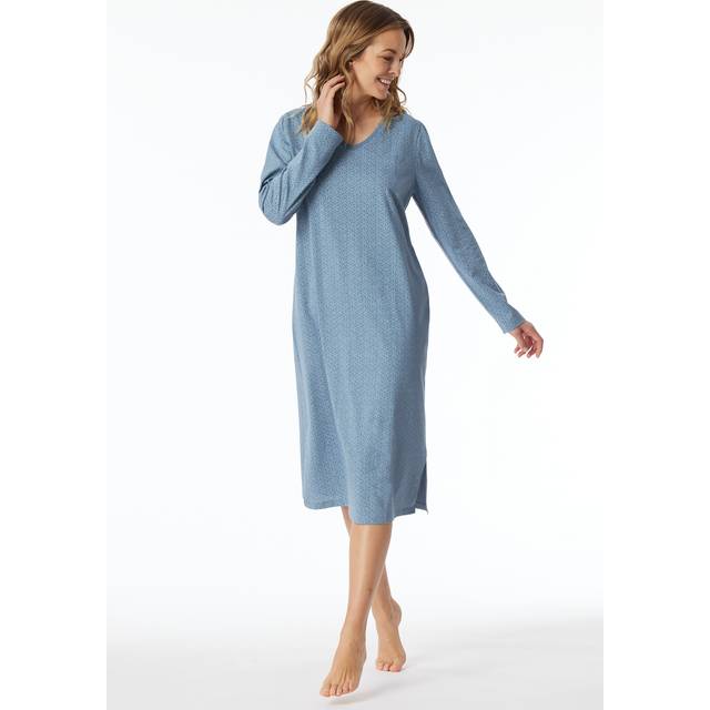 Schiesser Comfort Essentials Longsleeve Sleepshirt - Blue Pattern - 36