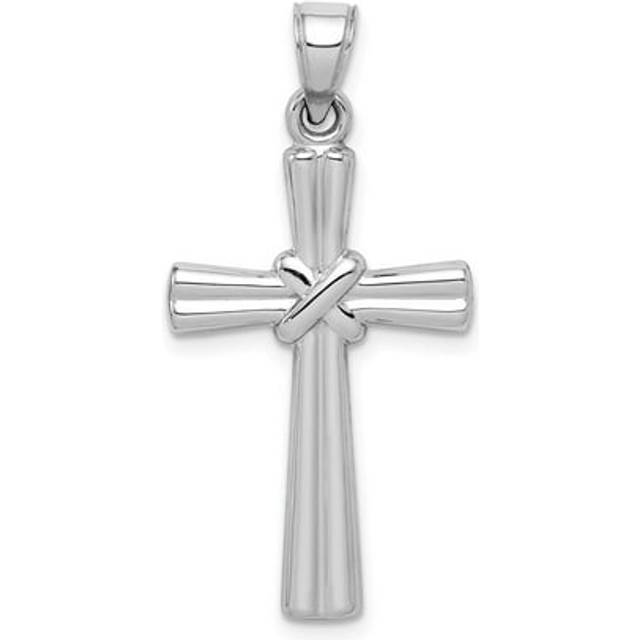 14K Gold Hollow Cross Pendant, White
