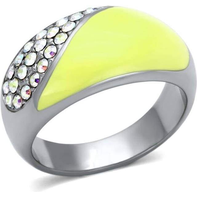 High Polished No Plating Stainless Steel Ring with Top Grade Crystal, Rainbow Effect Aurora Borealis - Size 9