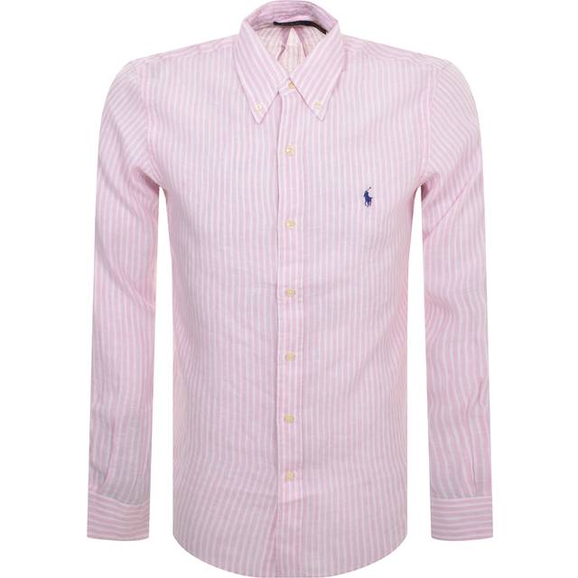 Polo Ralph Lauren, Skjorta, Herr, S, Linne, Långärmad sportskjorta rosa/vit - pink (S)