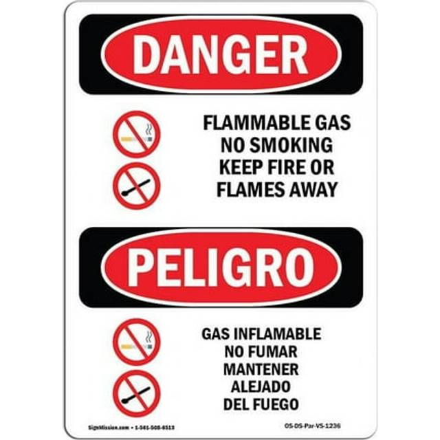 SignMission OS-DS-A-1218-VS-1236 12 x 18 in. OSHA Danger Sign - Flammable Gas No Smoking Bilingual