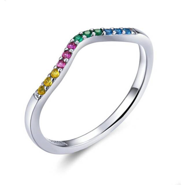 Silver plating  Rainbow Wave Finger Rings Colorful Engagement Wedding Ring Jewelry for Women_8