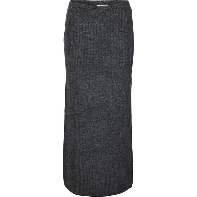 Vero Moda - AWARE – Mörkgrå, melerad, stickad maxikjol, del av set-Grå/a