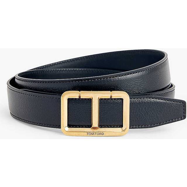 TOM FORD Black Shiny Printed Goat Scored T Belt - BLACK - cm 85