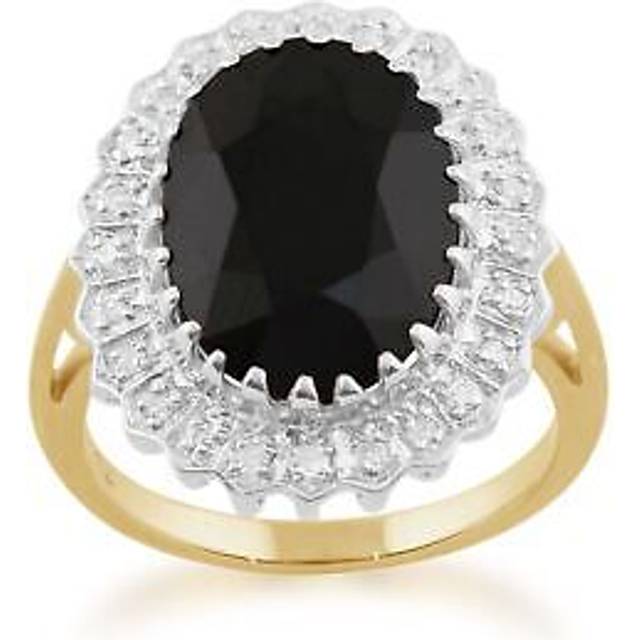 (L) Classic Oval Sapphire & Diamond Cluster Ring in 9ct Yellow GoldÂ