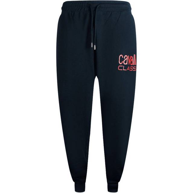 Cavalli Class Mens Bold Red Logo Navy Blue Sweatpants - Size X-Large